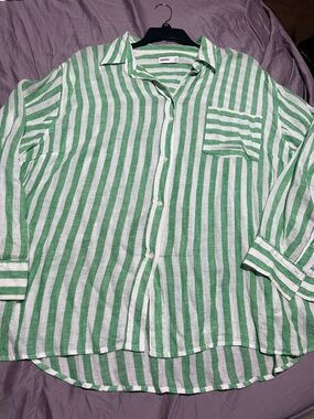 Sonoma Green and White Striped Button-Up Shirt